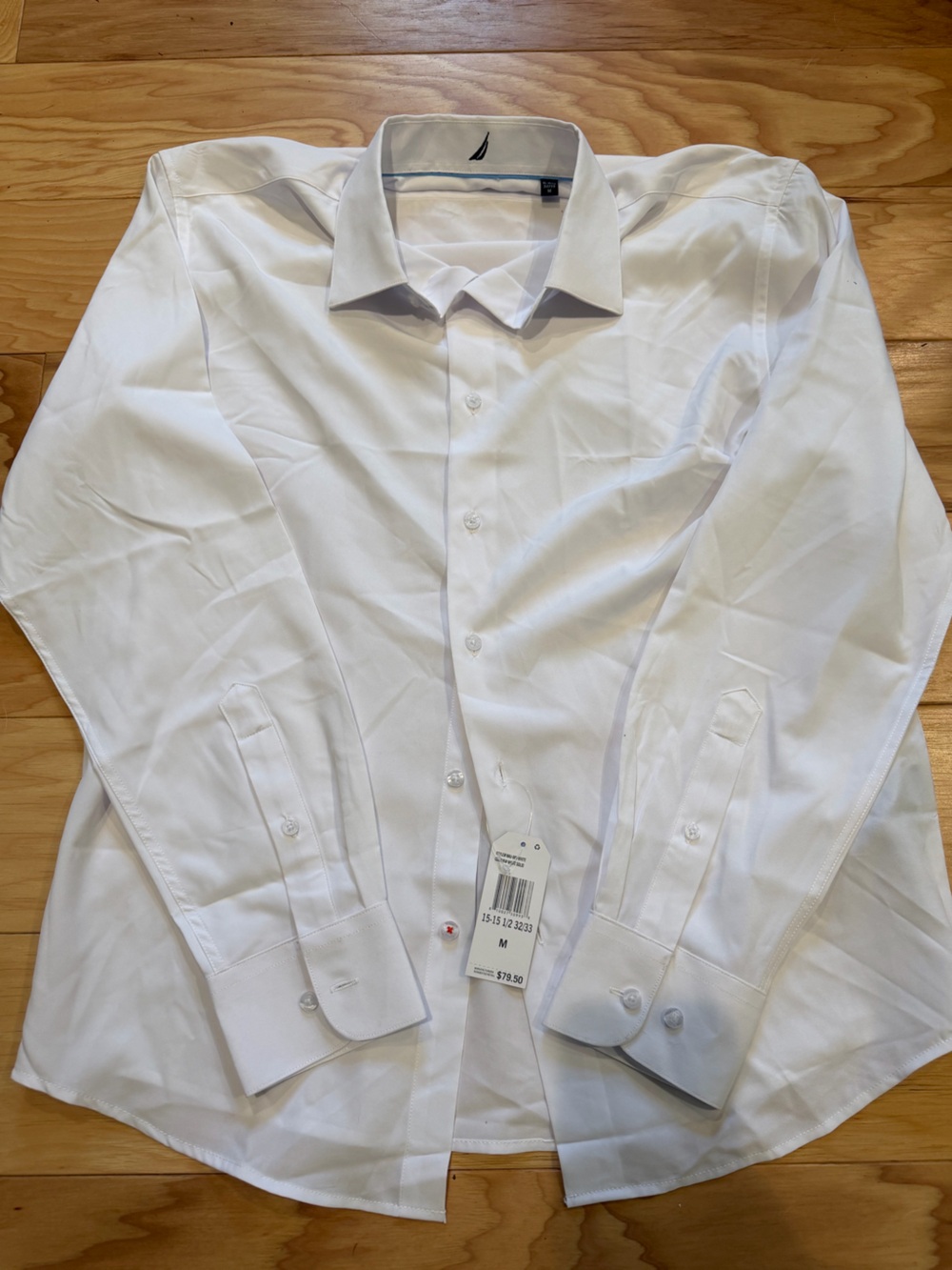 Nautica Men’s Slim Fit White Long Sleeve Button Down Shirt Size M NWT